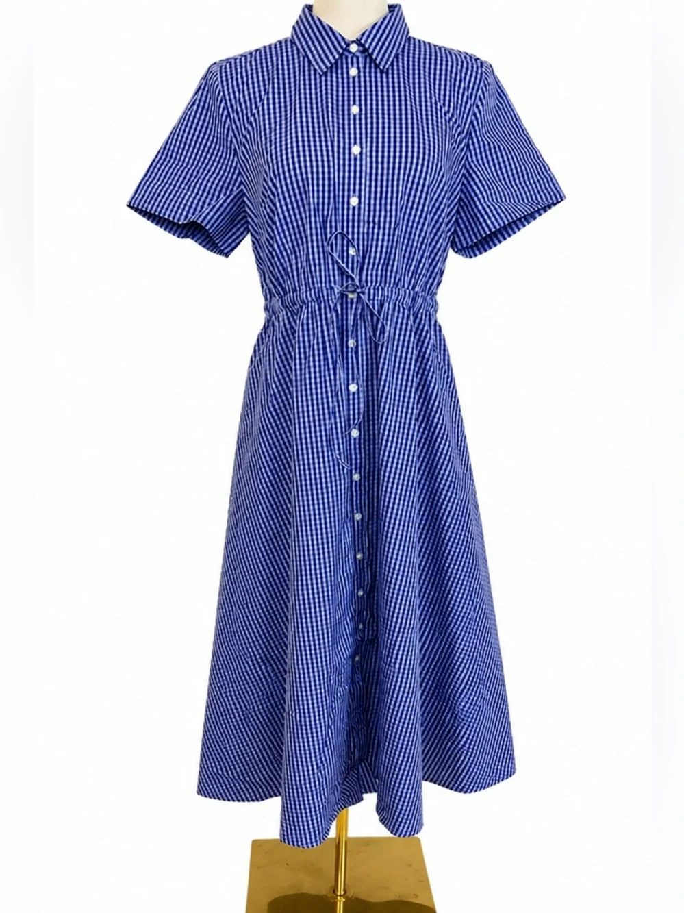 J.Crew Cerise shirt-dress in gingham cotton poplin in brilliant indigo - Picture 5 of 9